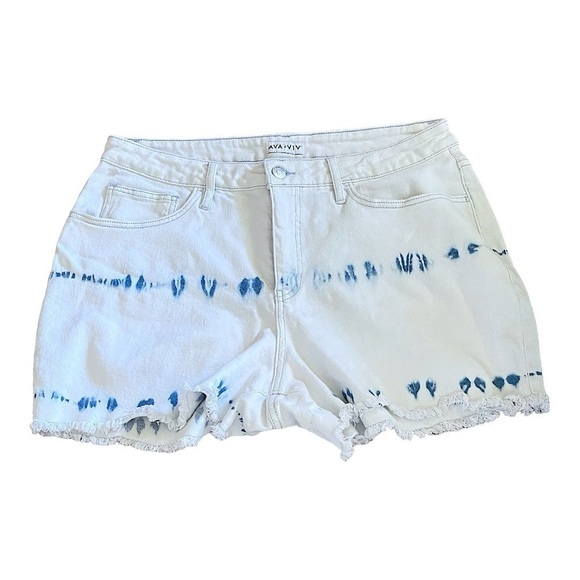 AVA & VIV Tie Dye Cutoff Denim Shorts High Waist Fringe Shorts Women’s Size 14 - Picture 2 of 11